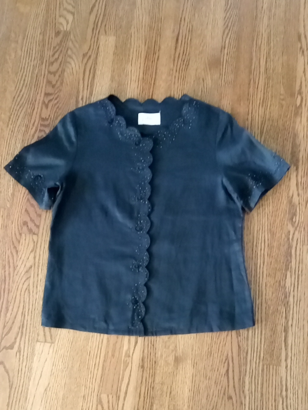 Jubiana Stylist Vintage Short Sleeve Beaded Blouse in Black PTP  18.5"